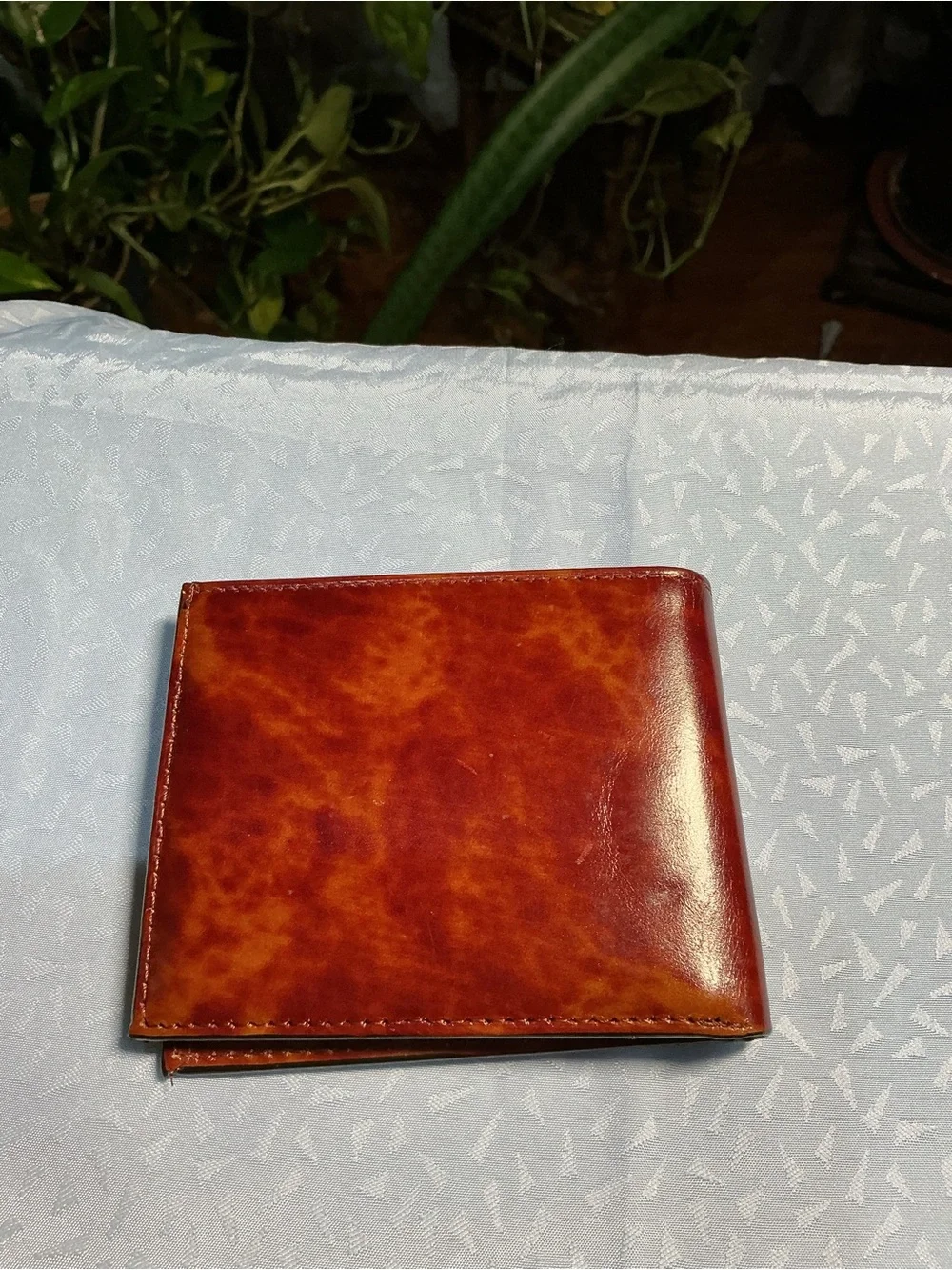 Men's Leather Bi-Fold Card Wallet in Burnt Orange/brown